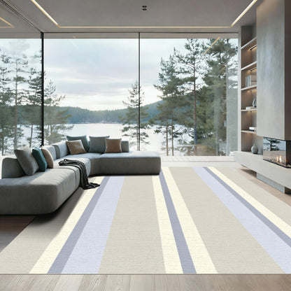 Soft Blue Cream Beige Stripe Rug