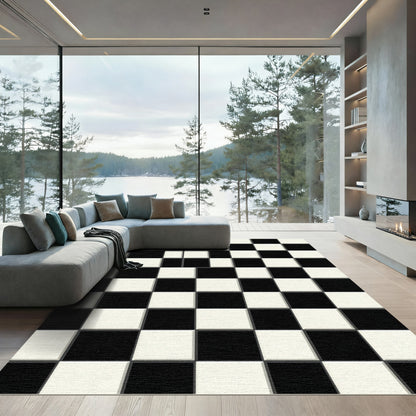 Modern Monochrome Black and White Checkerboard Rug