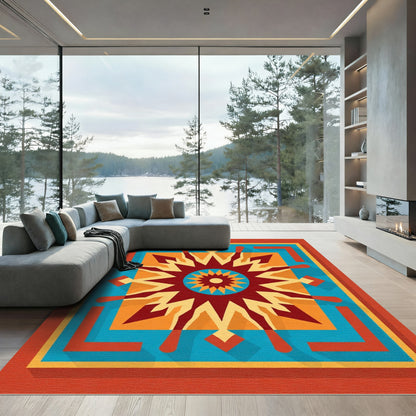 Retro Teal Orange Starburst Rug