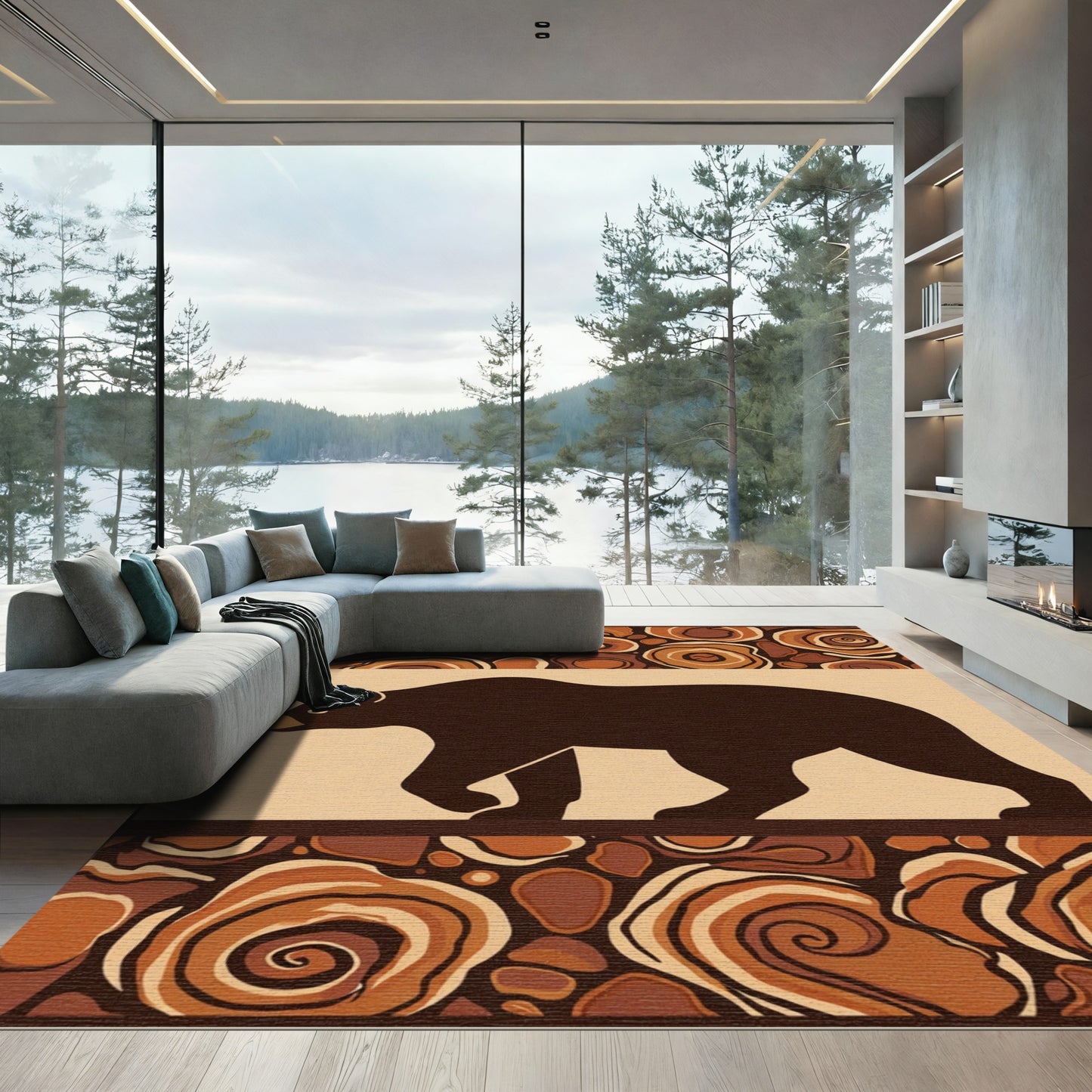 Brown Bear Wood Grain Border Rug