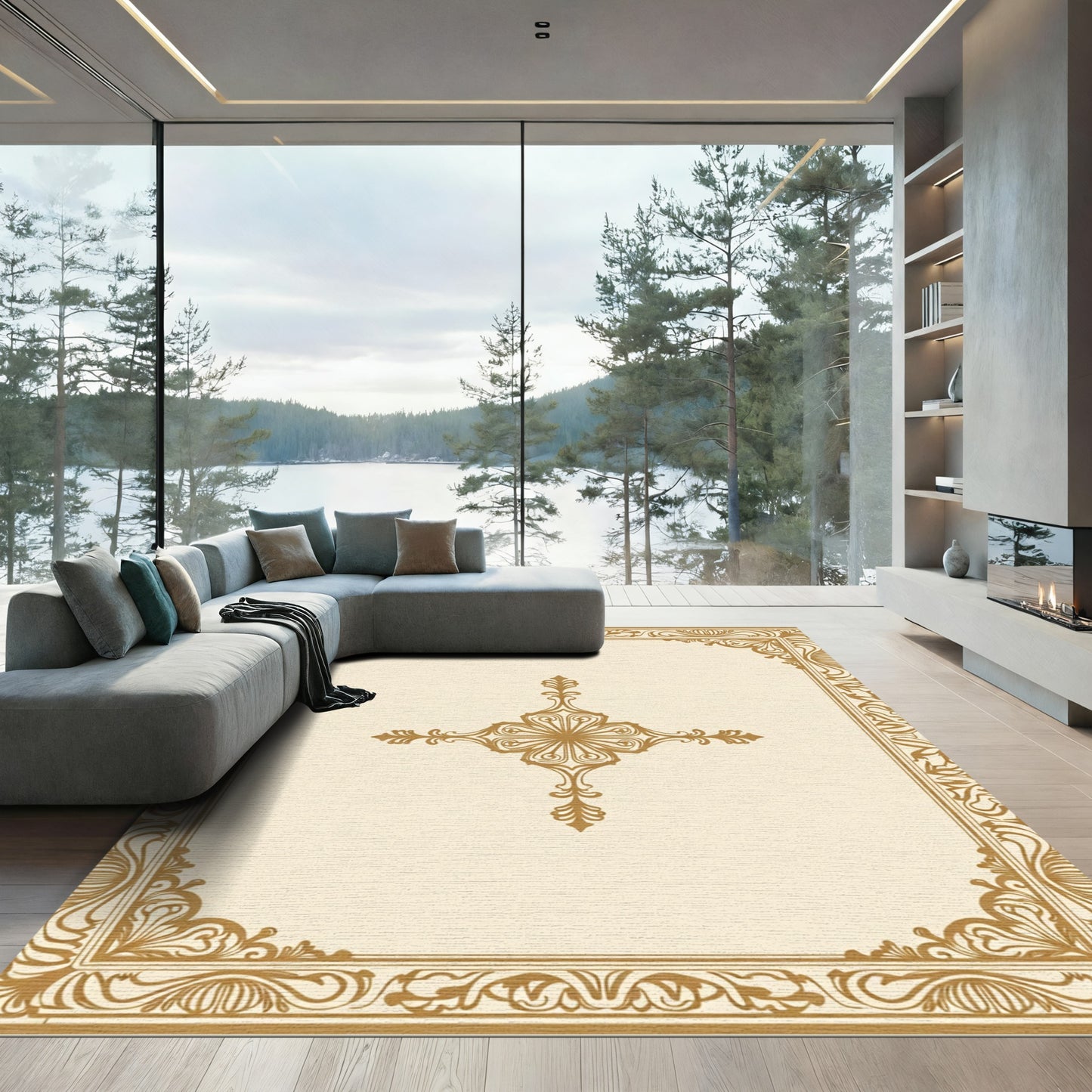 Ornate Beige Flourish Medallion Rug