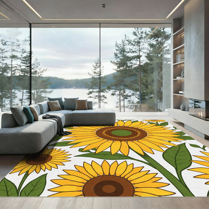 Golden Sunflowers With Green Leaves Rug