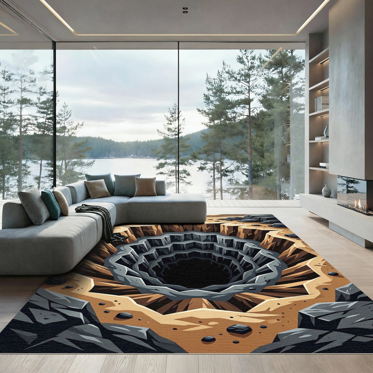 Deep Earthy Canyon Geometric Vortex Rug