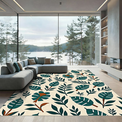 Deep Teal Leafy Tropical Collage Rug