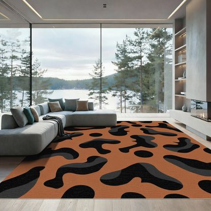 Abstract Organic Black And Orange Rug