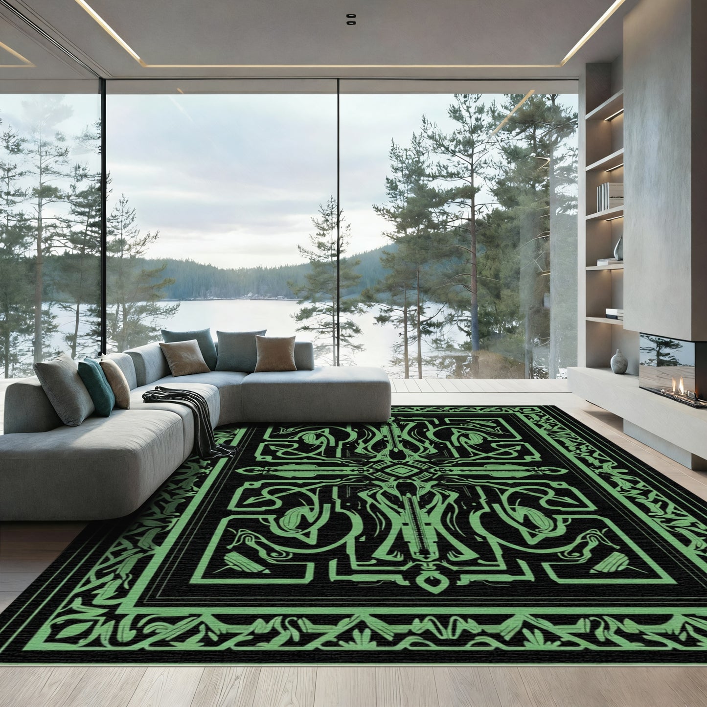 Emerald Black Geometric Art Deco Rug