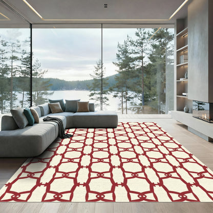 Crimson Cream Lattice Geometric Rug