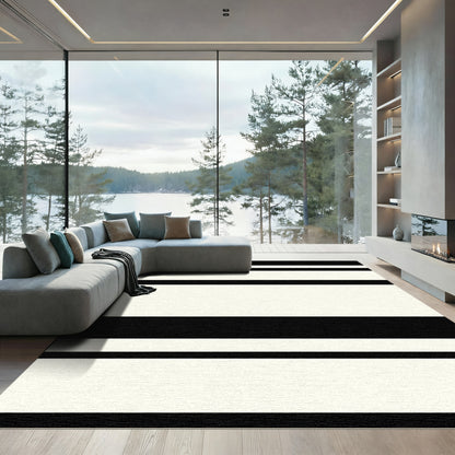 Bold Black Cream Stripe Rug