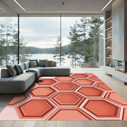 Coral Hexagon Honeycomb Stacked Rug