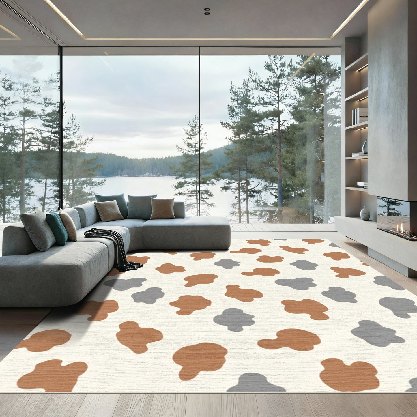 Brown Gray Amoeba Spot Rug