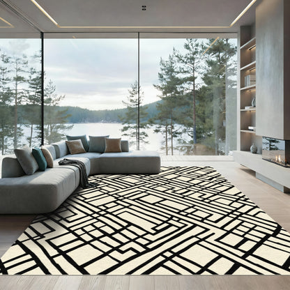 Abstract Black Geometric Pathway Rug