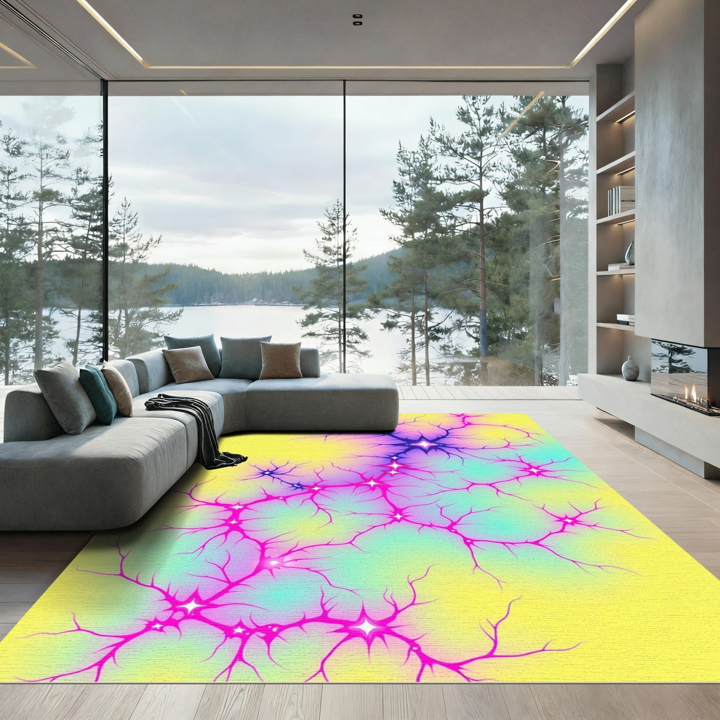 Radiant Starburst Fractal Branching Rug