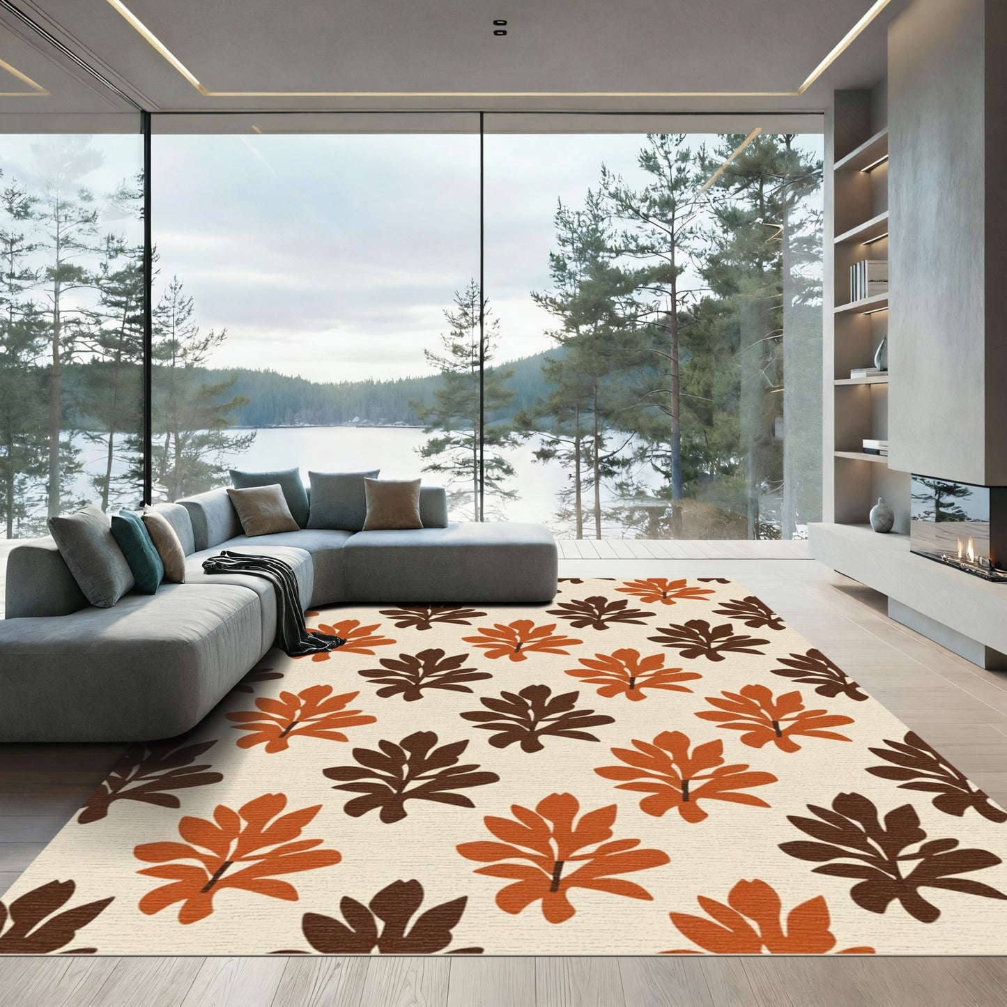 Terracotta Chocolate Leaf Spray Rug
