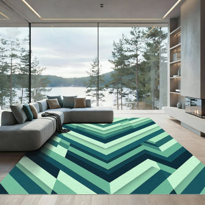 Teal Chevron Layered Geometric Rug