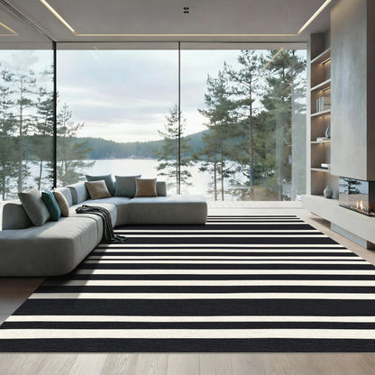 Bold Monochrome Horizontal Bands Rug