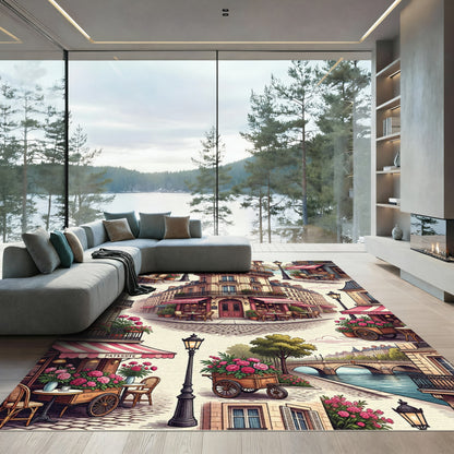 Parisian Cafe Romance Scenic View Rug