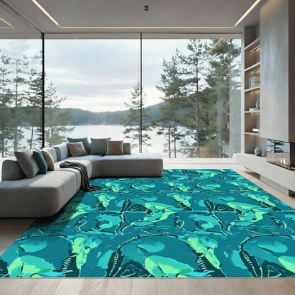 Cyan Skull Abstract Repeat Rug