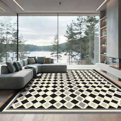 Black Beige Diamond Inlay Rug