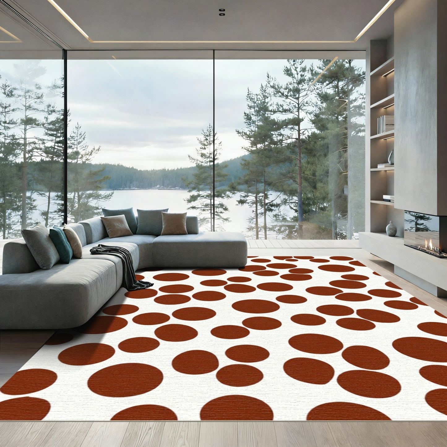 Brown Dot Scattered Composition Rug