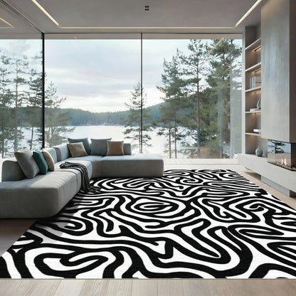 Monochromatic Black White Abstract Swirls Rug