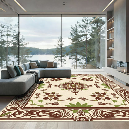 Ornate Brown Green Floral Medallion Rug