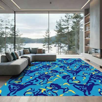 Abstract Blue Yellow Swirls Rug