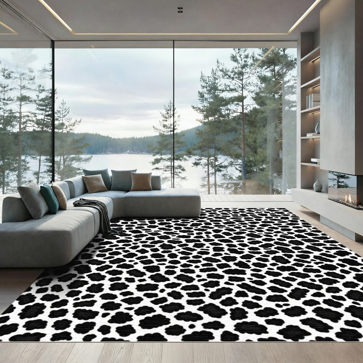 Black White Leopard Spot Texture Rug