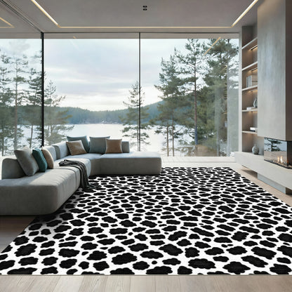 Black White Leopard Spot Texture Rug