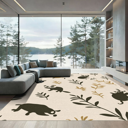Cute Panda And Foliage Arrangement Rug
