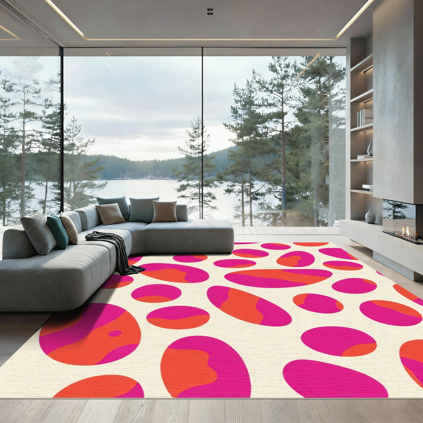 Vibrant Pink Orange Organic Shapes Rug