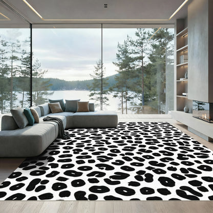 Chic Black White Leopard Spots Rug