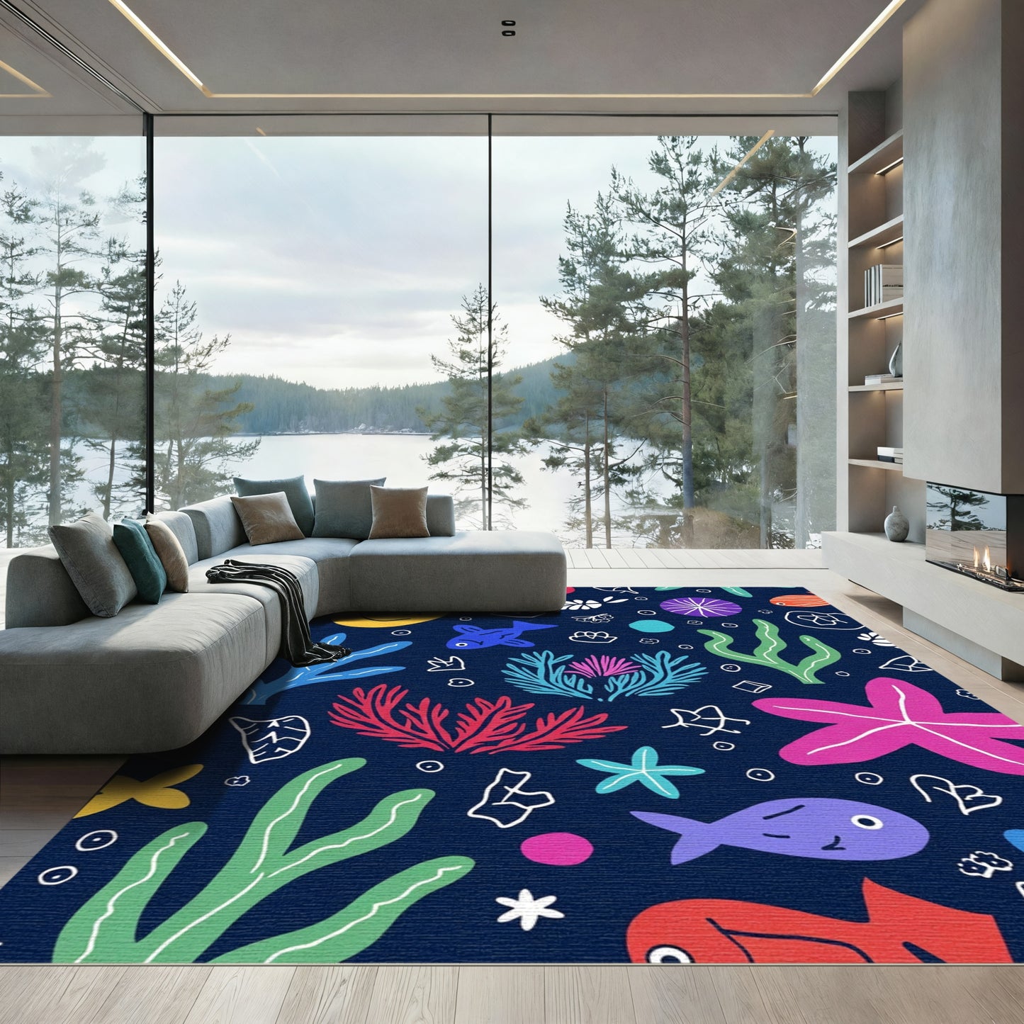 Vivid Marine Life Coral Fish Collection Rug