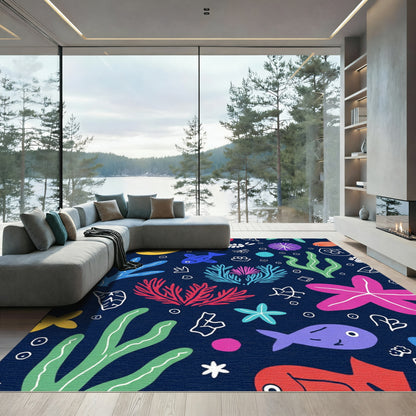 Vivid Marine Life Coral Fish Collection Rug