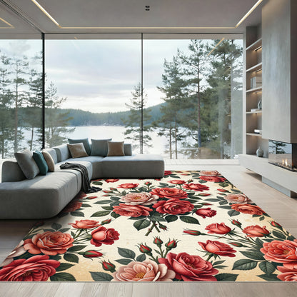 Elegant Romantic Rose Bouquet Floral Rug