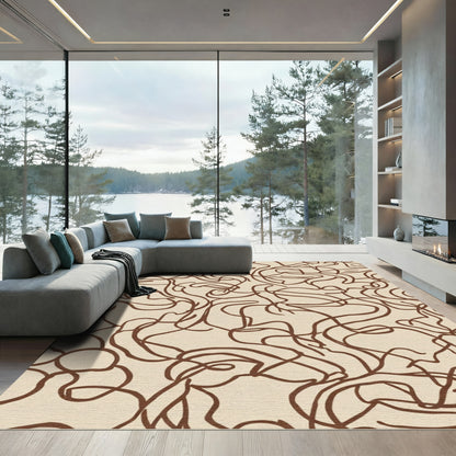 Brown Organic Swirl Cream Background Rug