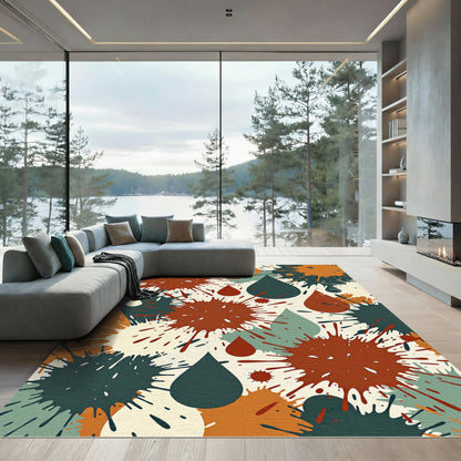 Abstract Rust Teal Droplet Splash Rug