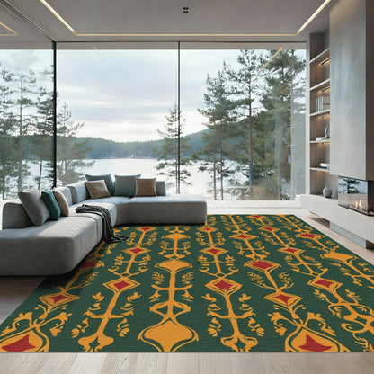 Emerald Gold Red Art Nouveau Medallion Rug