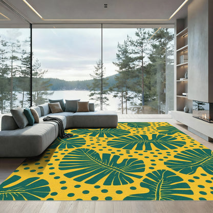 Bold Green Leaf Yellow Dot Rug