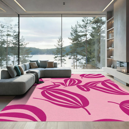 Deep Pink Leafy Garden Accent Rug