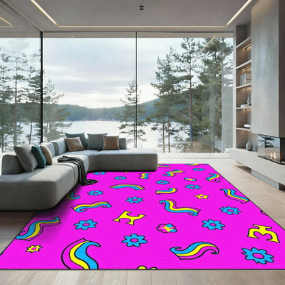 Bright Pink Groovy Swirls Flowers Rug