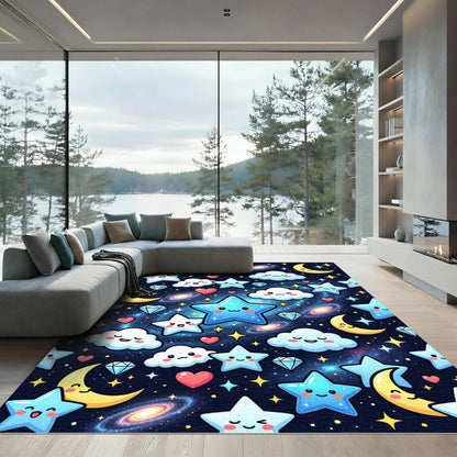 Cute Celestial Galaxy Star and Moon Rug