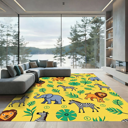 Bright Yellow Jungle Animals Safari Rug