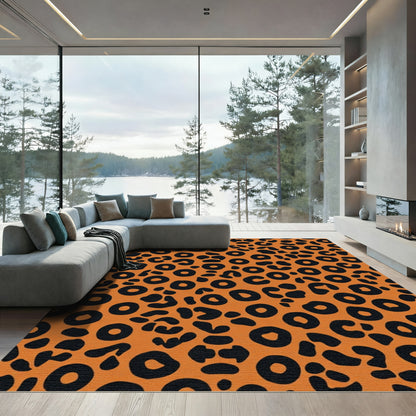 Bold Orange Black Leopard Spots Rug