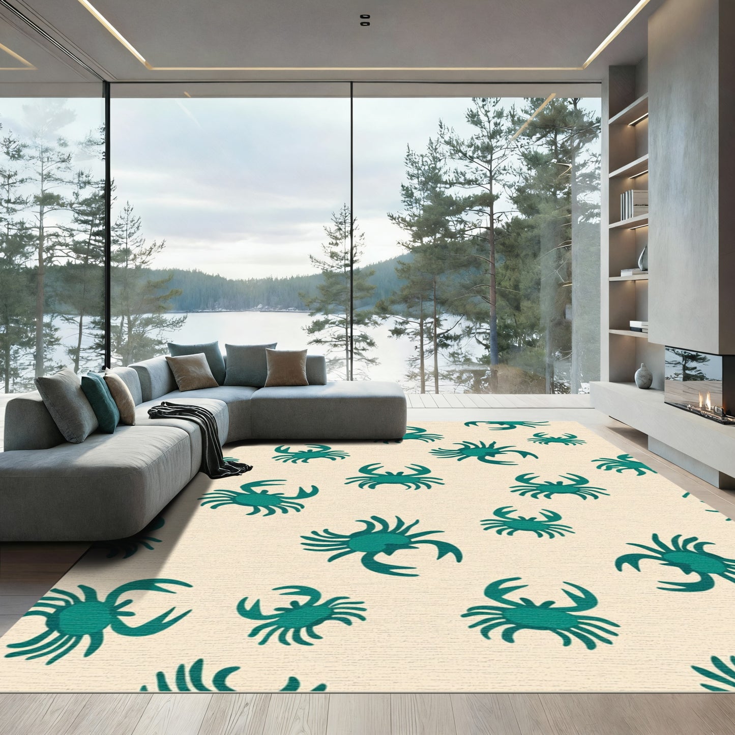 Teal Crab Nautical Scatter Rug