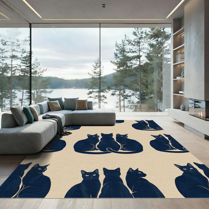 Minimalist Midnight Black Cat Trio Rug