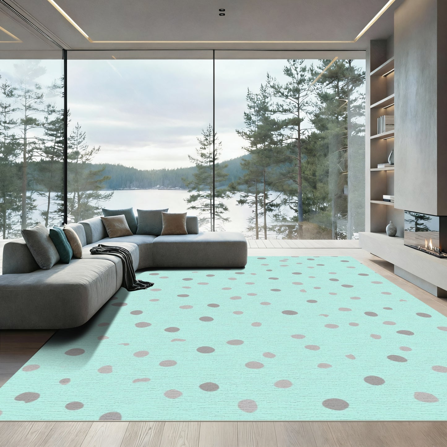 Aqua Gray Polka Dot Scattered Rug