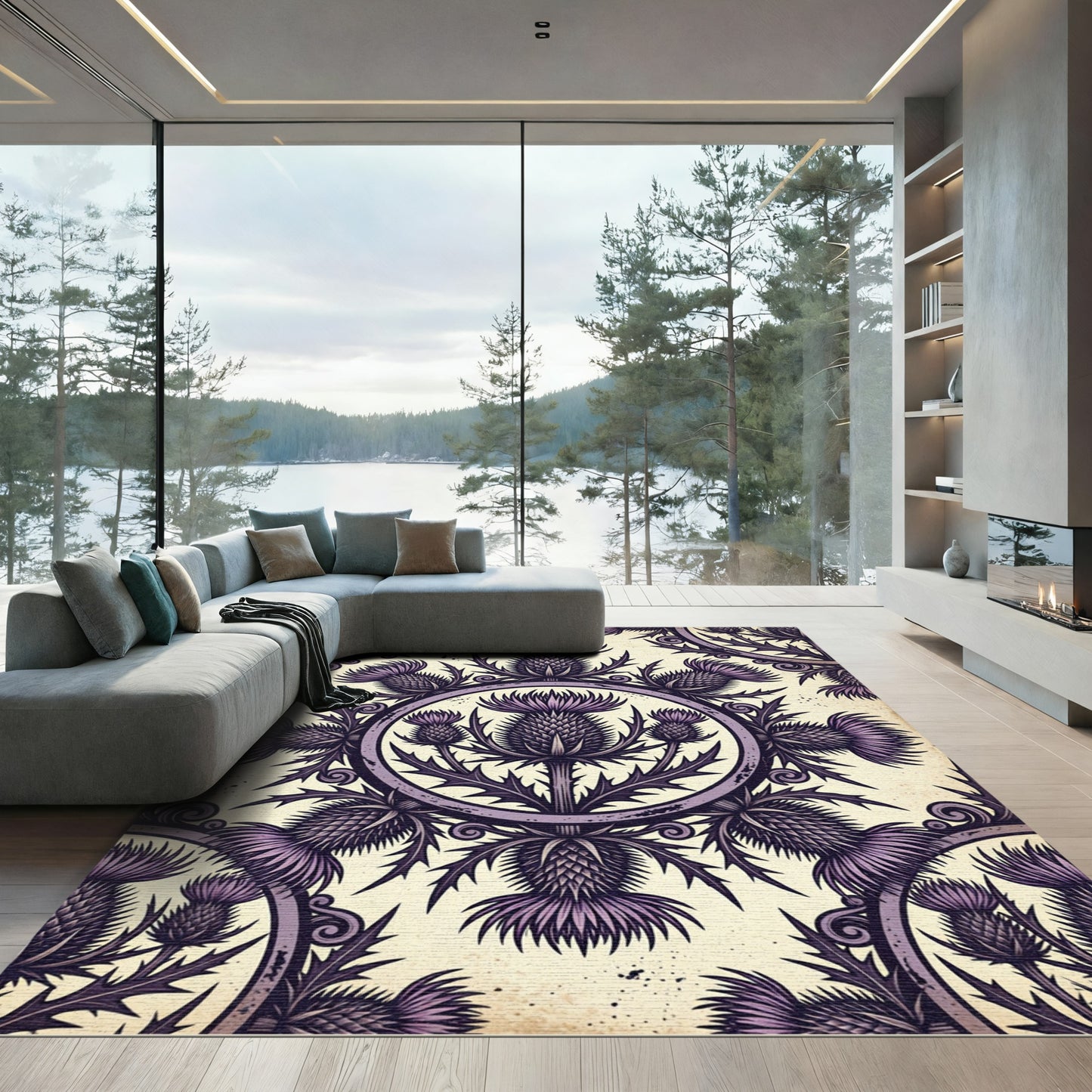 Gothic Purple Thistle Floral Medallion Rug