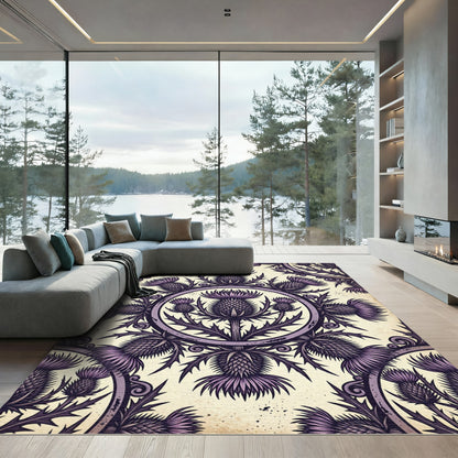 Gothic Purple Thistle Floral Medallion Rug