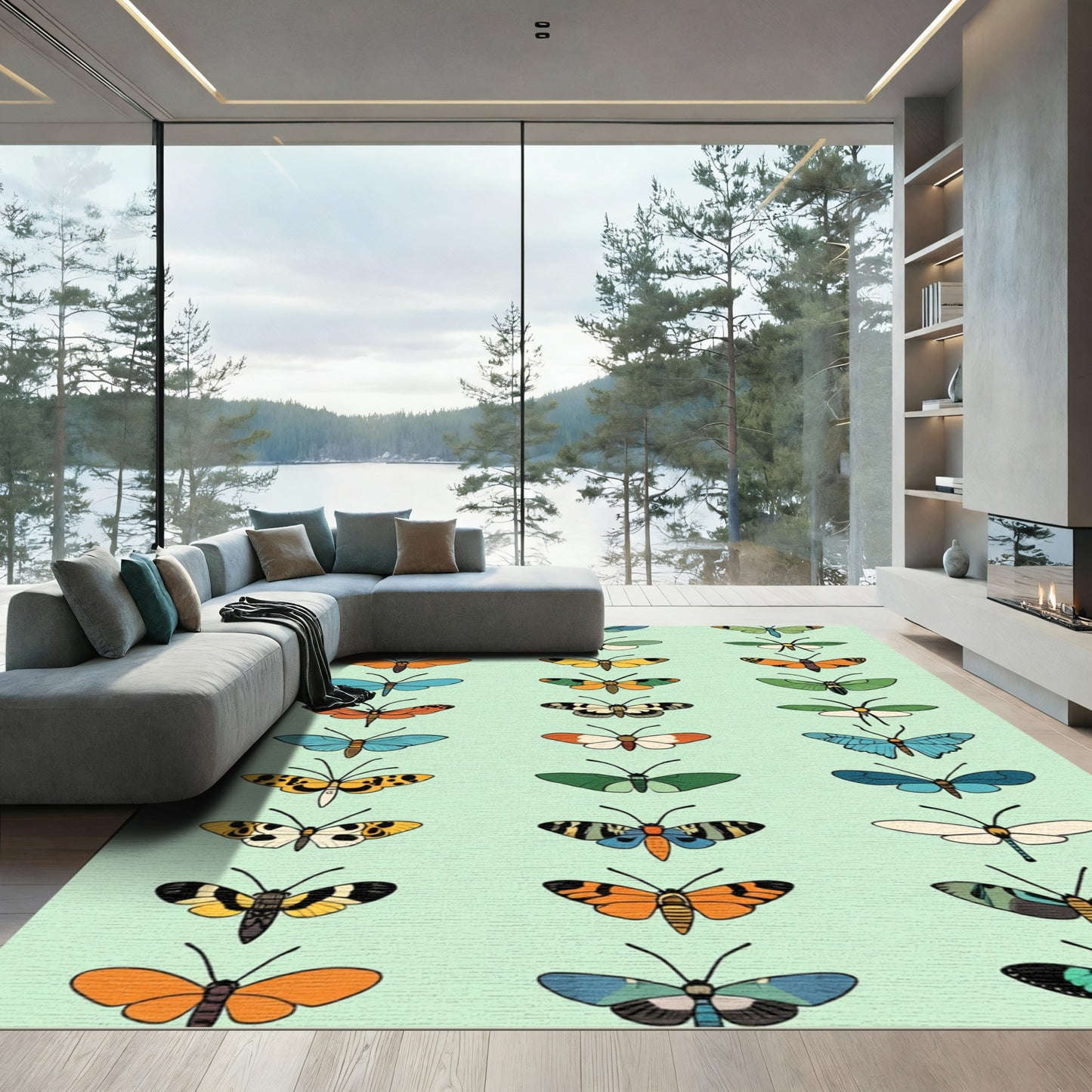 Vibrant Blue Yellow Orange Butterfly Collection Rug