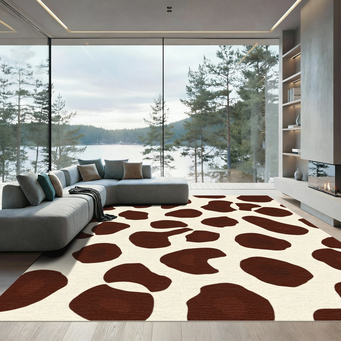 Brown Cream Spots Composition Rug